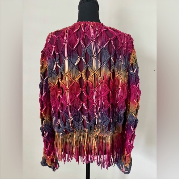 Rainbow Fringe Hippie Festival Boho Macrame Yarn Cardigan Jacket Sweater Concert - Picture 14 of 16
